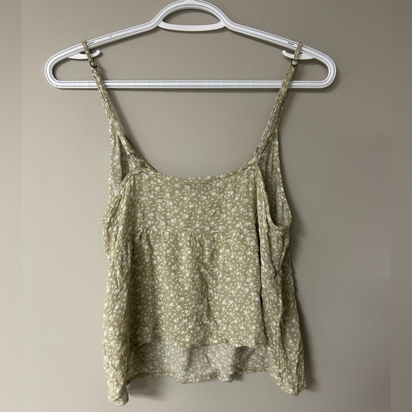 Abercrombie & Fitch Trapeze Cropped Floral Sage Green Cami Top - Picture 3 of 5